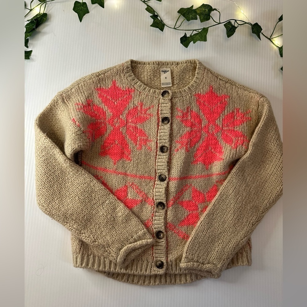 Pink snowflake wool blend cardigan